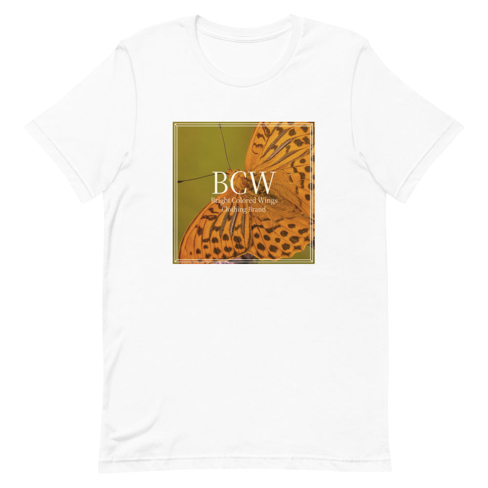 Briight Colored Wings Clothing Brand Logo T-Shirt Unisex Style in white crew neck. Cozy fit.