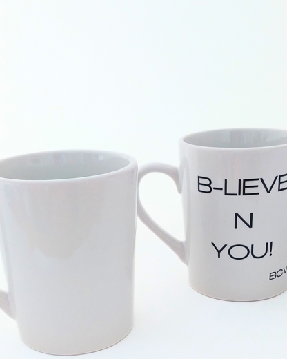 White encouraging mug for everyday! Coffee tea, water, wine. Shop the website www.brightcoloredwings.com 