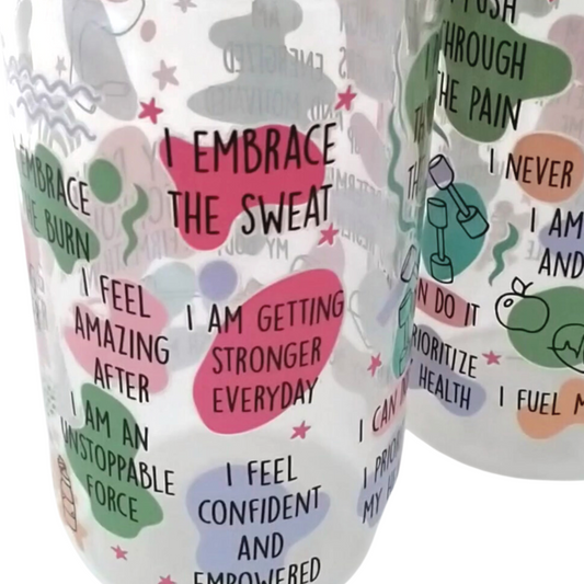 Affirmation glass mug with bamboo lid ready after workout! Shop BCW