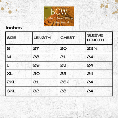 Size chart Sweatshirt on brightcoloredwings 