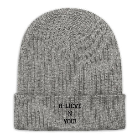 B - LIEVE N YOU! Ribbed Knit Beanie Hat