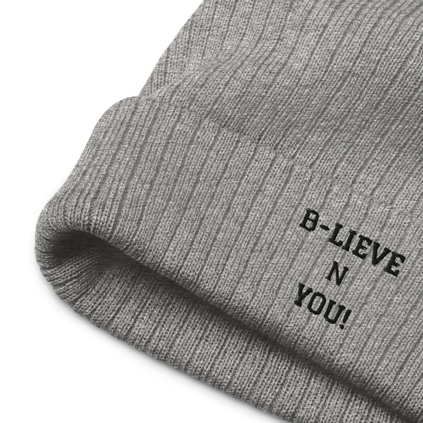 Ribbed knit beanie light Grey hat one size fits all. B -LIEVE N YOU!
