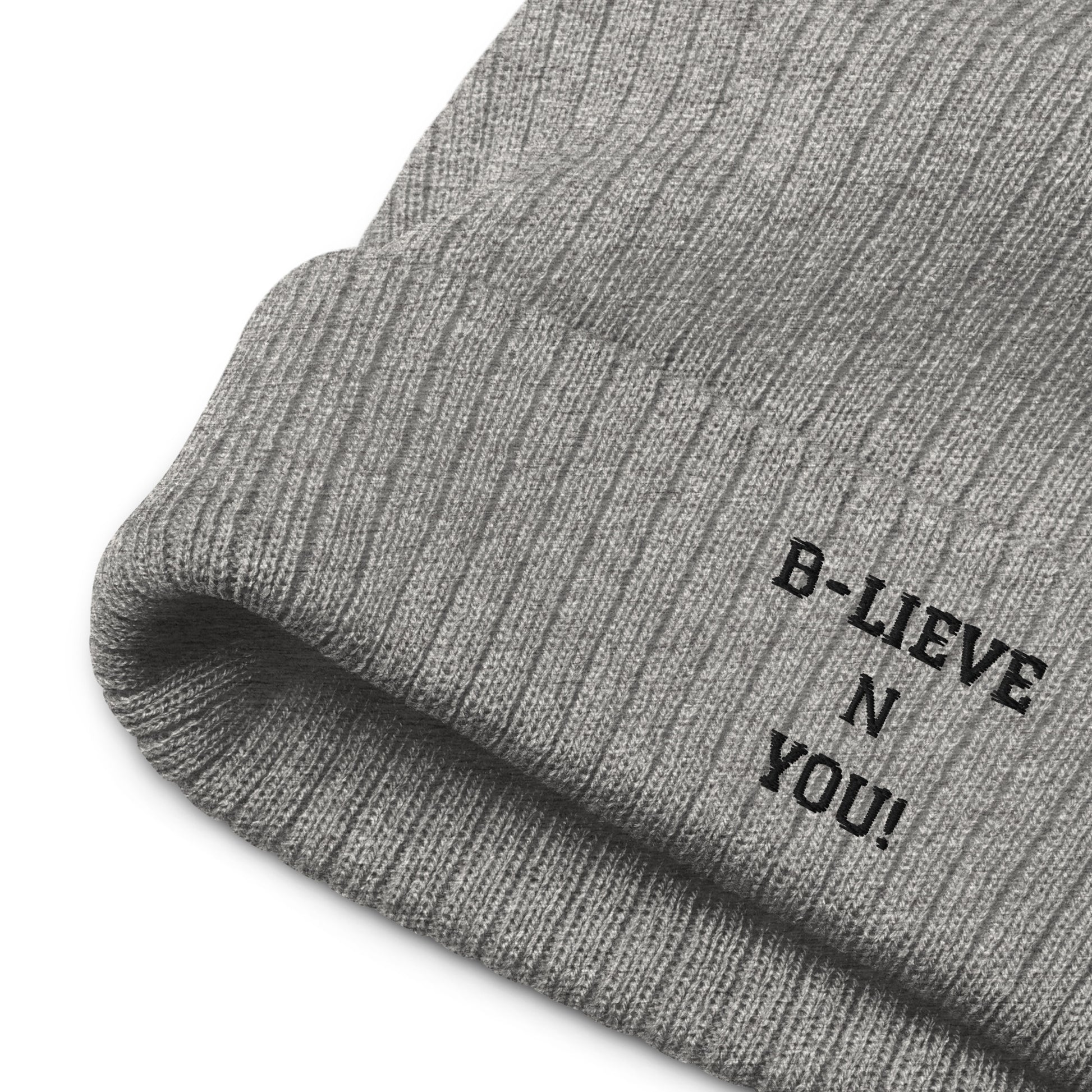 Ribbed knit beanie light Grey hat one size fits all. B -LIEVE N YOU!