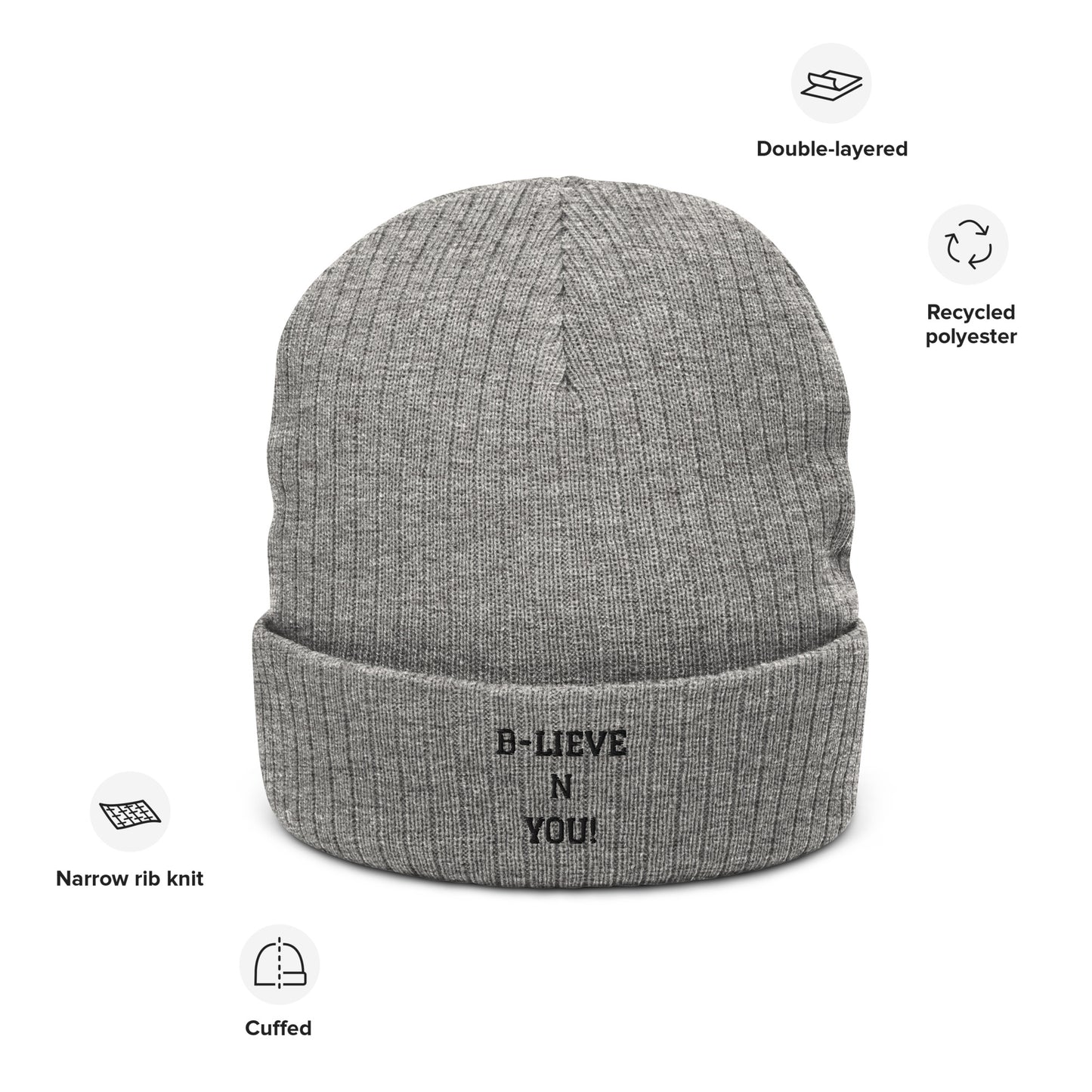 Unisex Hats with recycled material, folded ribbed knit beanie. Available on the website www.brightcoloredwings.com 