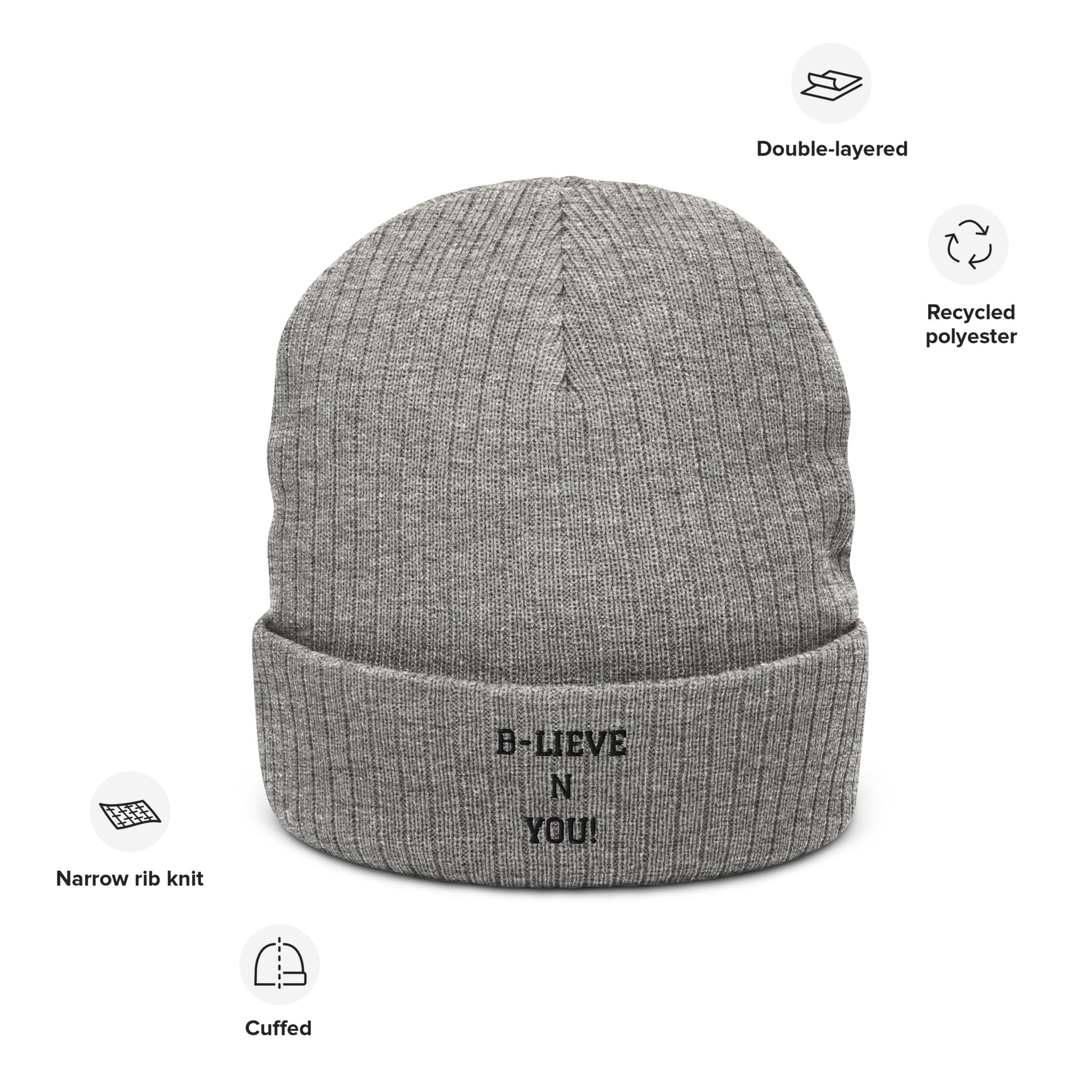 Unisex Hats with recycled material, folded ribbed knit beanie. Available on the website www.brightcoloredwings.com 
